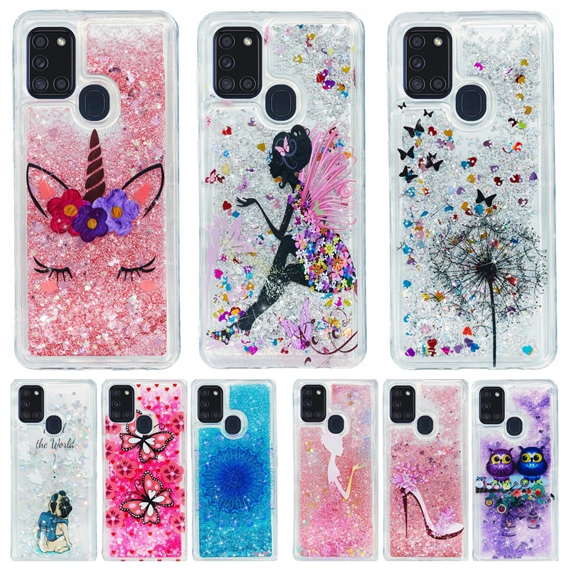 

on For Etui Samsung Galaxy A21S Soft Case sFor Funda Samsung A21s A 21S SM-A217F Case Cover Dynamic Liquid Glitter Phone Cases