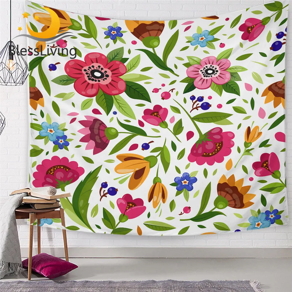 

BlessLiving гобелены с цветами красочный настенный цветочный декоративный настенный ковер детские покрывала для девочек листьев растений посте...