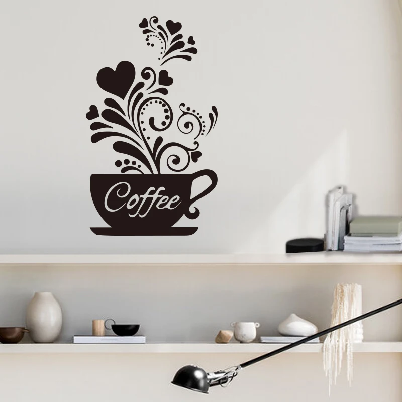 

Waterproof PVC Stickers DIY Wall Sticker Flower Coffee Cup Wall Art Decals Wall Decoration for Kitchen Bedroom Home Decor