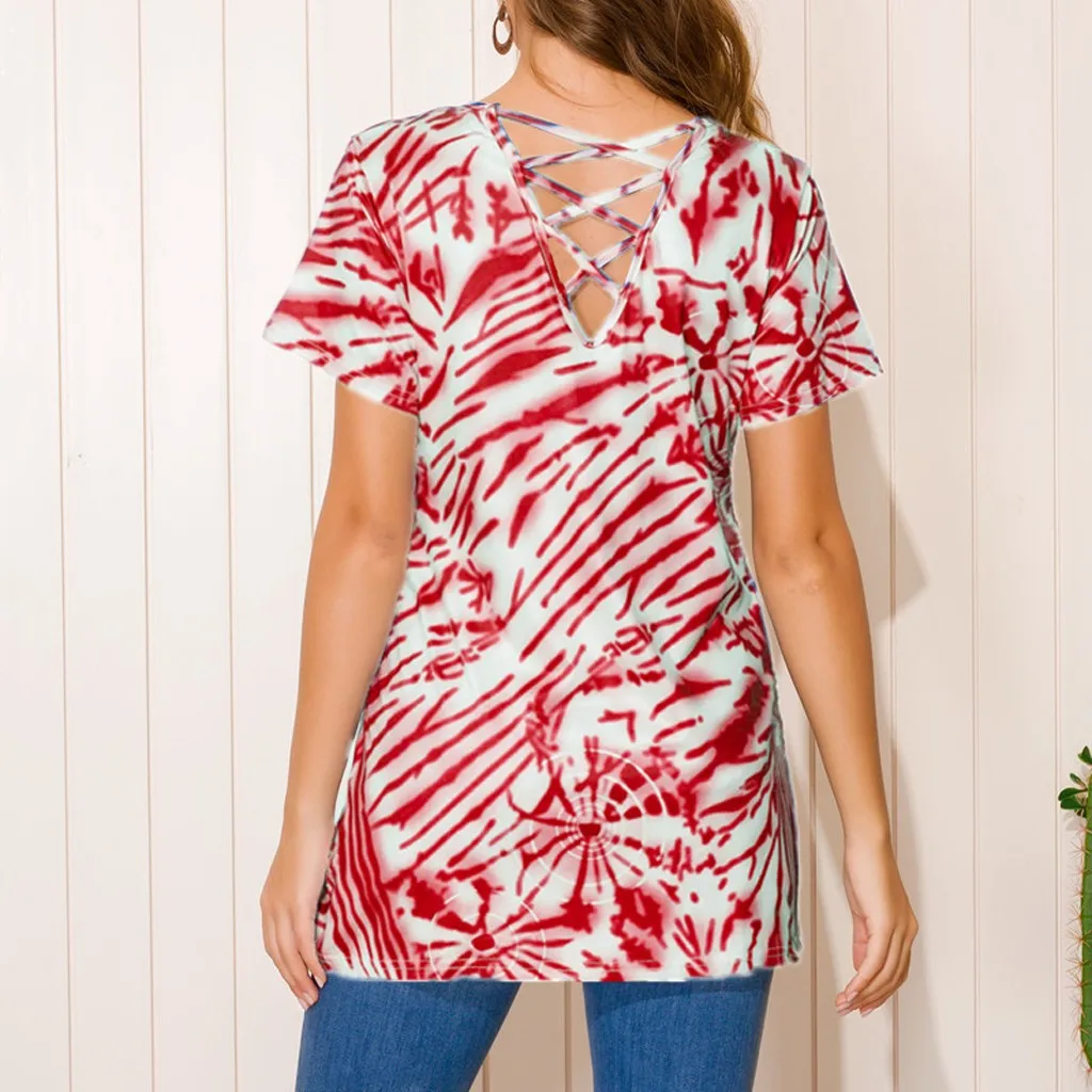 4 # JAYCOSIN Свободная Женская футболка с завязками на спине летняя круглым вырезом и