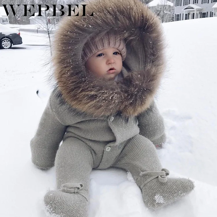 WEPBEL Boys Girls Kids Babies Baby Romper Sweater Full Sleeve Button Autumn Winter Warm Cute Fur Hooded Fashion Rompers | Детская одежда