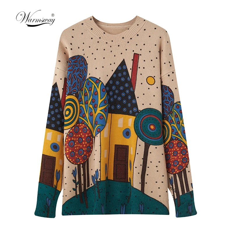 

Женский трикотажный пуловер в стиле оверсайз, свитер из смесовой хлопковой ткани с длинным рукавом и круглым вырезом, трикотажная одежда с ...