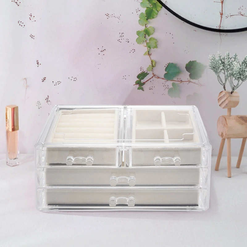 

Acrylic 3-Layers Jewelry Storage Box Drawer Ring Earrings Dustproof