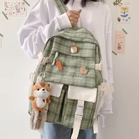 Büyük kapasiteli kore güzel kız sırt çantası 2021 yeni kız öğrenci okul çantası japon tuval tiki tarzı ekose seyahat çantası kadın
