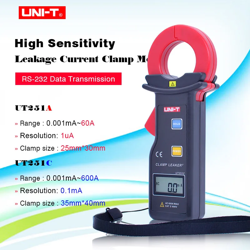 

UNI-T UT251A UT251C High Sensitivity Leakage Current Clamp Meter Auto Range AC DC Clamp Meter