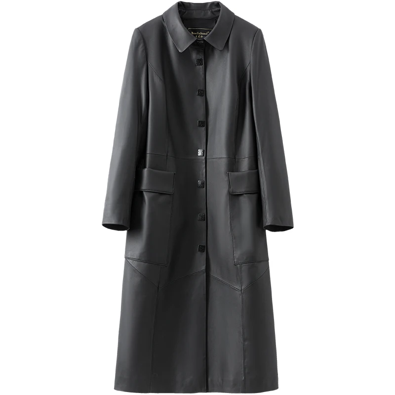

2020 new Haining sheep skin windbreaker fur coat middle aged women's wear slim and slim medium length leather coat