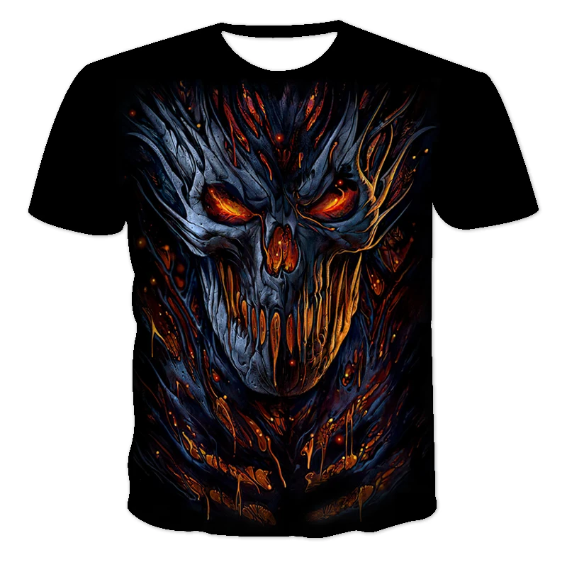 New Summer Oversized T-shirt Black Skull Series 3D Printed Horror O-Neck Breathable Tops Harajuku Tshirts 100-6XL | Мужская одежда