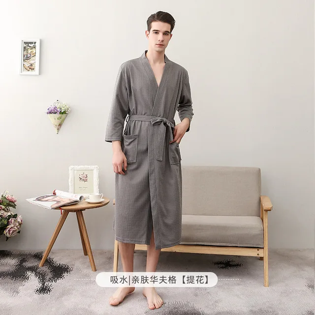 men gray Весенне-осенний парный халат с v-образным вырезом, одежда для сна, банный халат, повседневное однотонное китайское кимоно, свободное интимное нижнее белье, халаты - Цвет: men gray