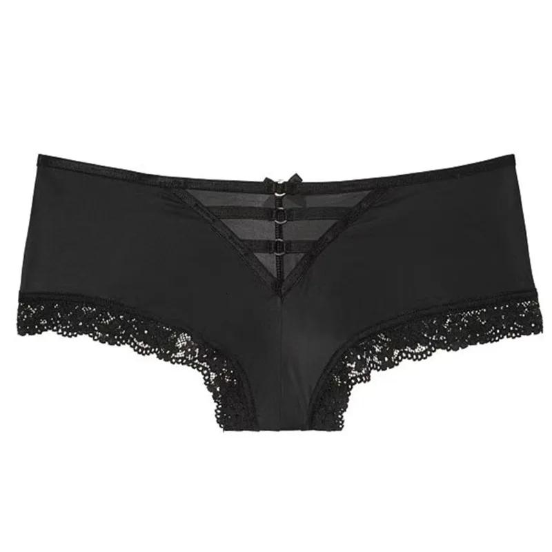 black SP& CITY, Европейское нижнее белье с открытой спиной, шелковое нижнее белье, женские сексуальные бесшовные трусики с кружевным краем, одноцветные трусы с вырезами, нижнее белье, стринги - Цвет: black