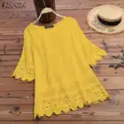 Женская Кружевная туника ZANZEA, привлекательная ажурная рубашка с вышивкой, топы больших размеров для девушек