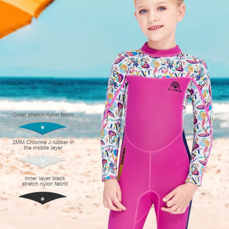 

2.5mm Children's Swimwear Girls Diving Suit Context Long-sleeved Warm Swimney Outdoor Defending Sunscreen Diving Clothes