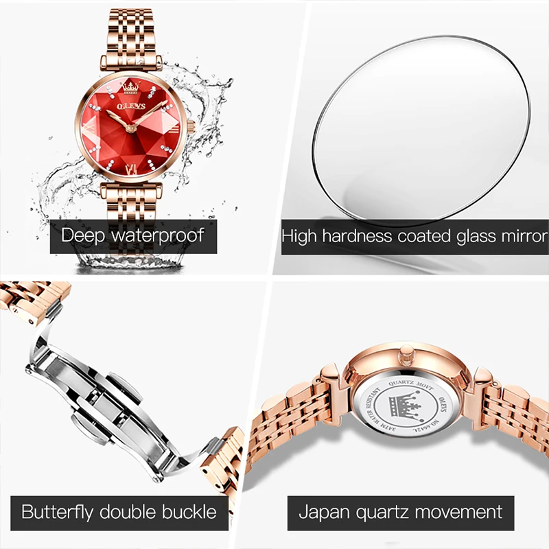 OLEVS Ladies Luxury Watches Top Brand Fashion Rose Gold Stainless Steel Waterproof Quartz Women Watch Gift Relogio Feminino 6642