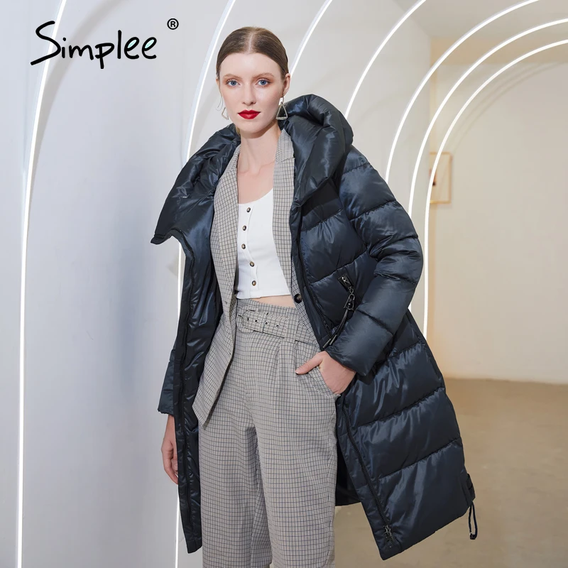 

Simplee Elegant women hooded coats jacket 2020 New design parka coat Fashion blue brand female winter coat jacket with hat 2020