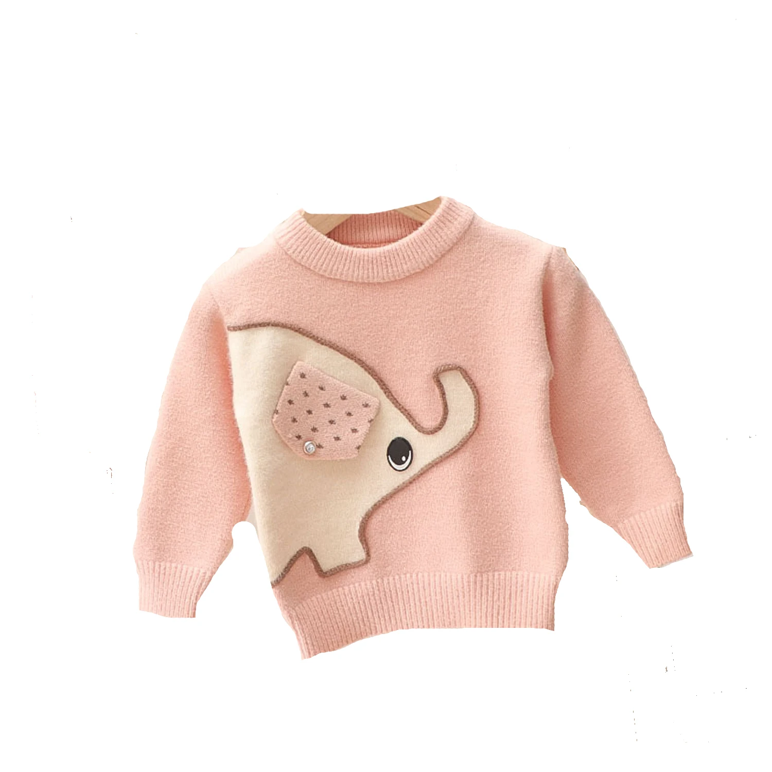 

Girl's O-Neck Long Sleeve Cartoon Elephant Print Korean Style 100% Knitted Outwear Pullover Sweaters Spring Autumn Sweaters