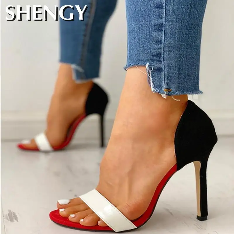 

Women Pumps New Casual Sandals Basic High Thin Heels Open-toed Sandals Sexy Slip-on Color Matching Pumps