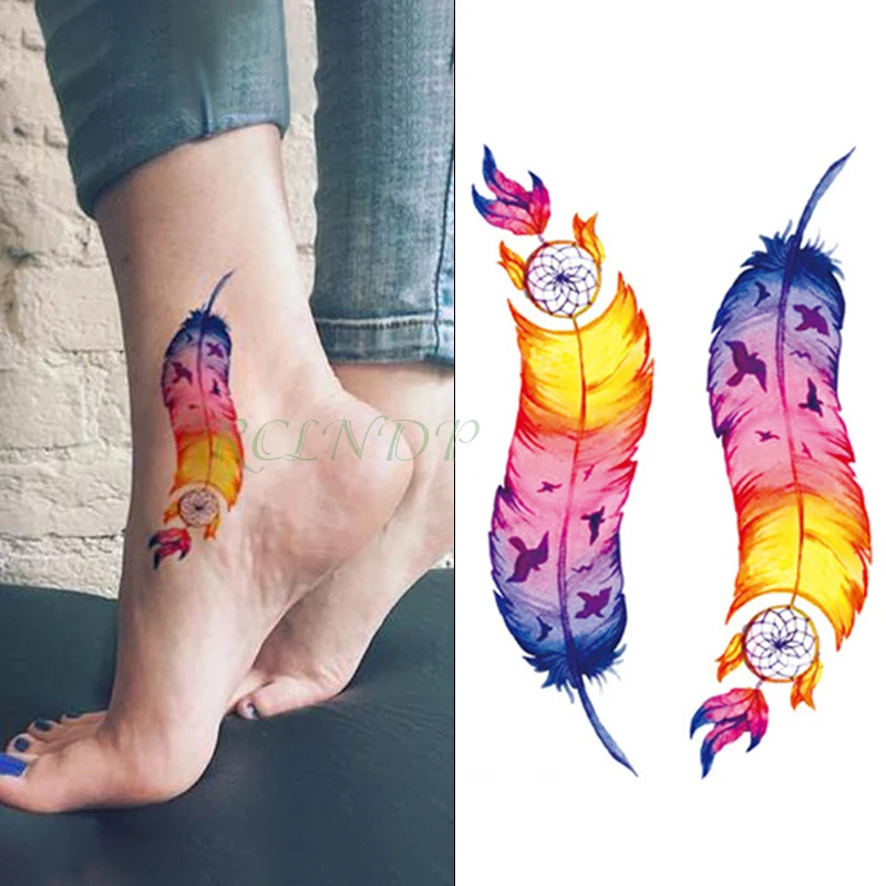 Водонепроницаемая Временная тату-наклейка перья птица белка Лотос Карп кошки