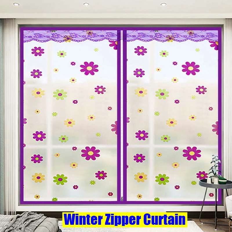 

Beautiful Flower Winter Warm Window Zipper Curtain Home Bedroom Living Room Coldproof Windproof Waterproof EVA Screen Decoration