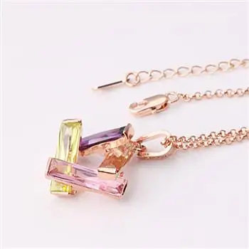 

Colorful Diamond Necklace Zircon Necklaces For Women Vintage Fashion Rose Gold Chain Necklace Wedding Jewelry LKN18KRGPN238