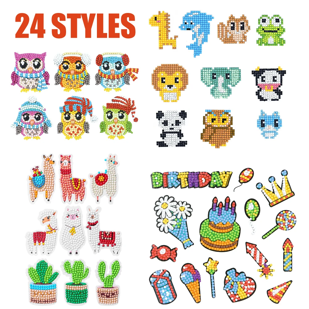 

DIY Diamond Painting Stickers Cute Animals Kids Handicrafts Round Full Drill Diamond Sticker Embroidery Cross Stitch For Cup
