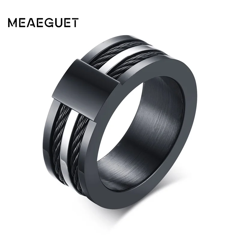Meaeguet проволока черное кольцо для мужчин 9 мм Широкие мужские вечерние кабели из