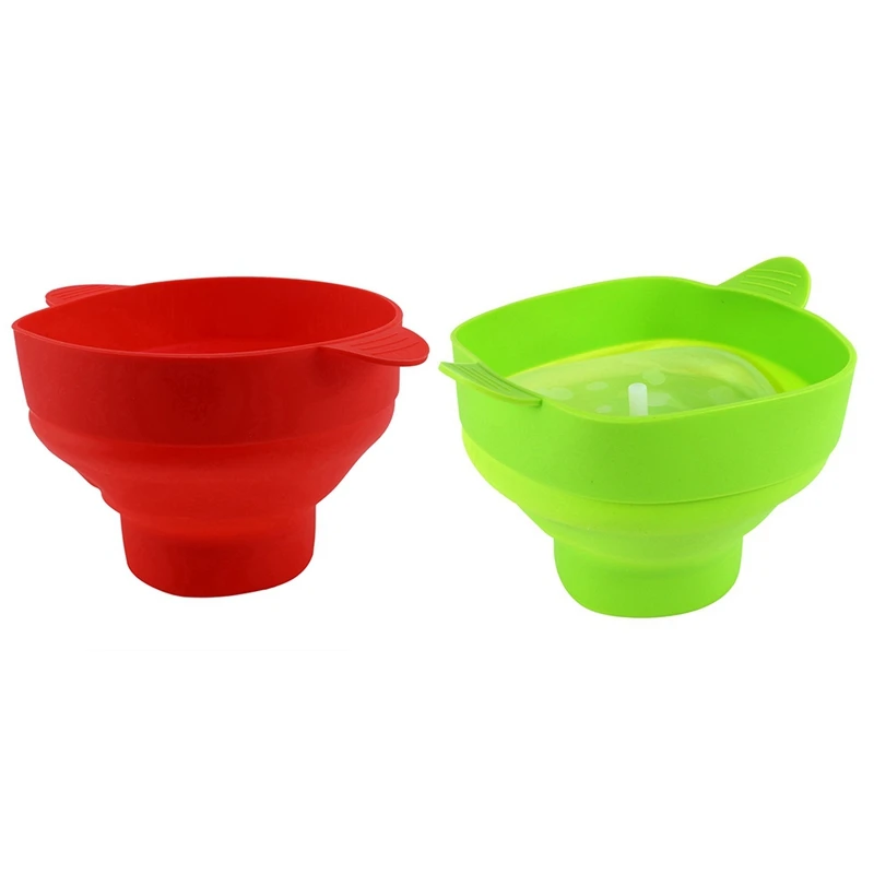 

Promotion! 2 Set Microwave Popcorn Popper Collapsible Silicone Bowl with Lid and Handles(Red & Green)