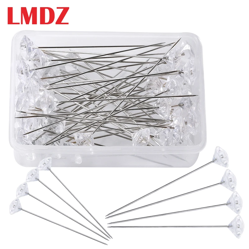 

LMDZ 4Size 100/40/20Pcs Sparkle Diamond Pins Crystal Head End Wedding Corsage Boutonniere Floral Bouquet Pins with Plastic Box