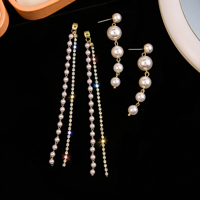 Большие жемчужные длинные серьги-кисточки 634D Подвесные серьги девифицированные