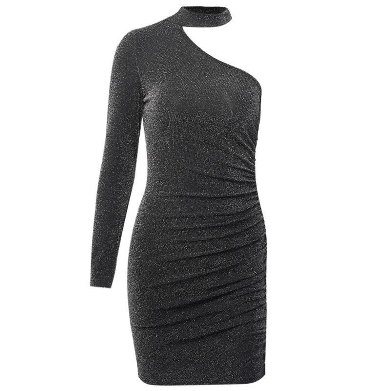 

2020 Sexy Single-shoulder Dress Women's Autumn Party Ins Solid Fashion Shoulder Trim Evening Dress maxi dresses for women