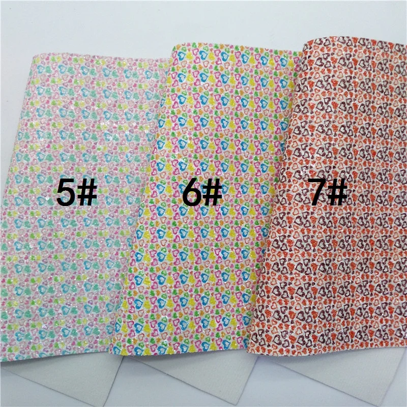Радужные сердца печатные крупные блестящие кожа искусственная ткань винил с