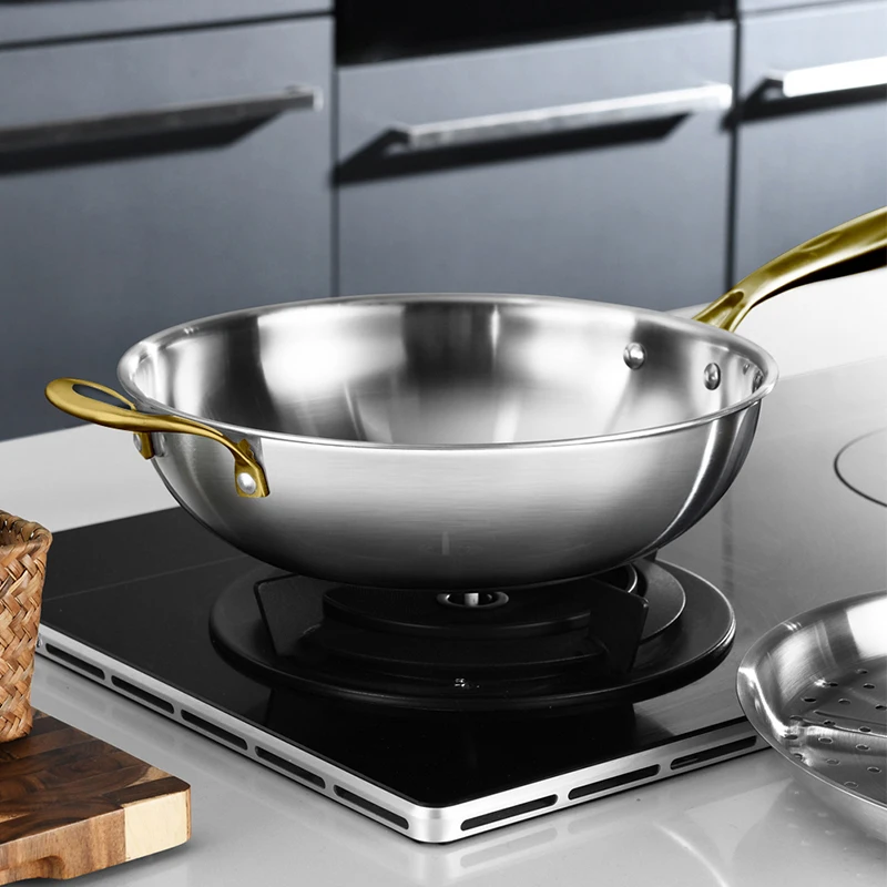 Сковорода для жарки с Нержавеющая сталь Индукционная кастрюля термостойкая