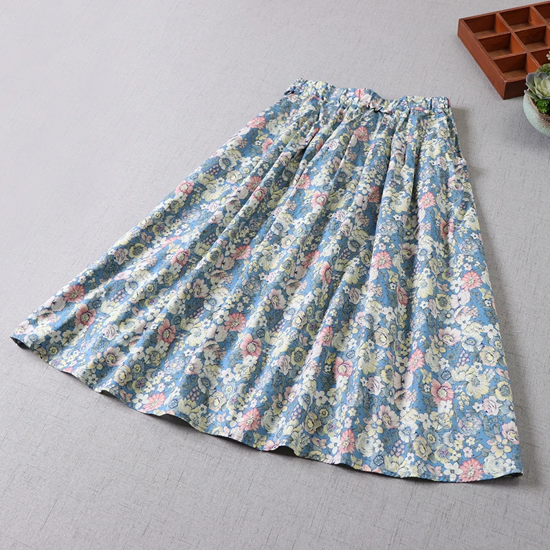 

Новая весенняя женская юбка с цветочным принтом в японском стиле Mori Girl, хлопковые Свободные повседневные юбки для женщин