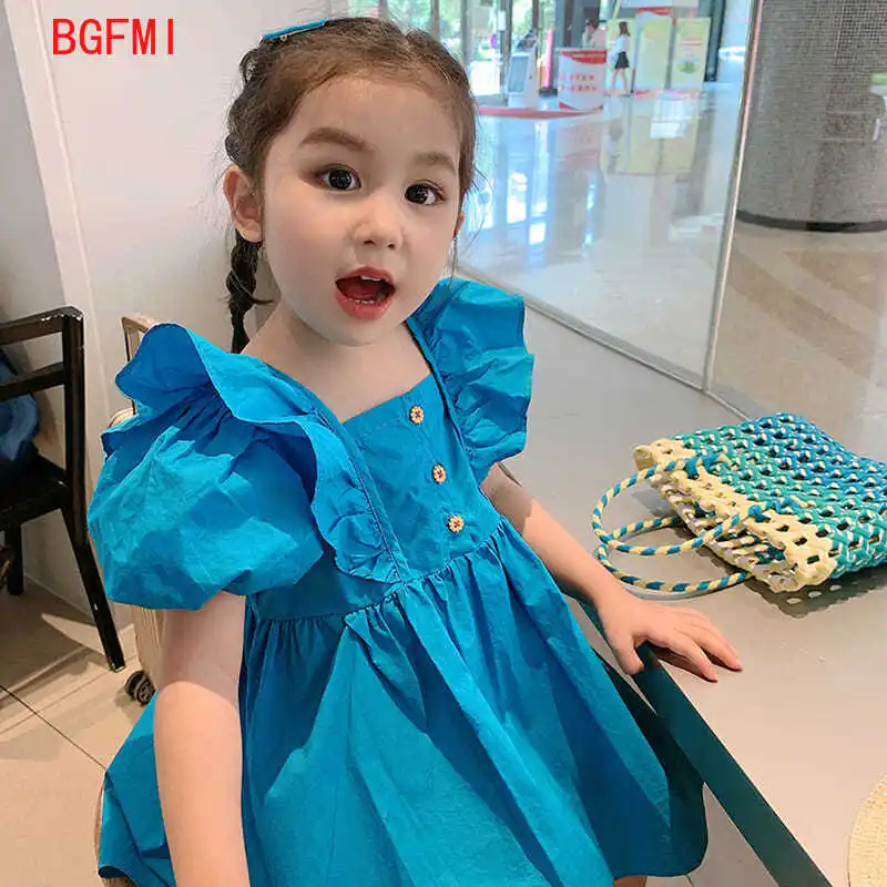 

Новинка 2021, дышащая хлопковая детская одежда, летняя одежда, тонкое модное платье для маленьких девочек, платье принцессы с пышными рукавам...