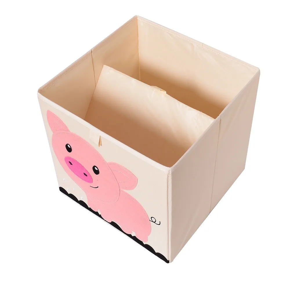 

New 3D Toy Storage Organizer Embroidery Folding Cube Storage Box Carton Animal Pattern Laundry Basket Washed Oxford Cloth