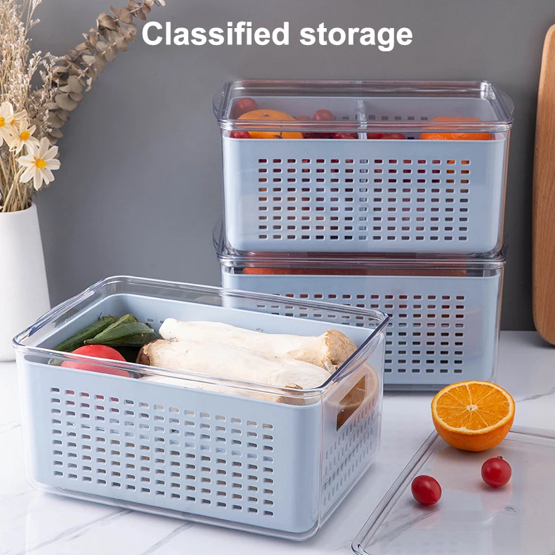 

Refrigerator Vegetable And Fruit Sorting Storage Box Large-Capacity Compartmentalized Drain Storage Box Dust Cover Thickened
