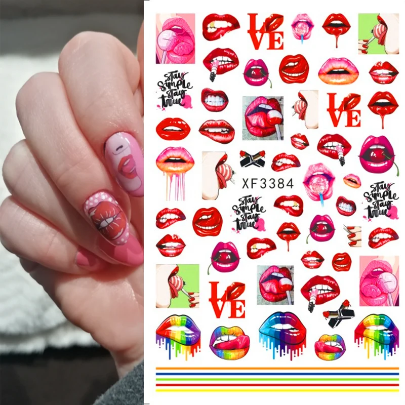 

3D Fashion Nail Art Sticker Manicure Designs Sexy Lips Girl Self Adhesive Nail Stickers on Nails Decoration Decals Beautiful