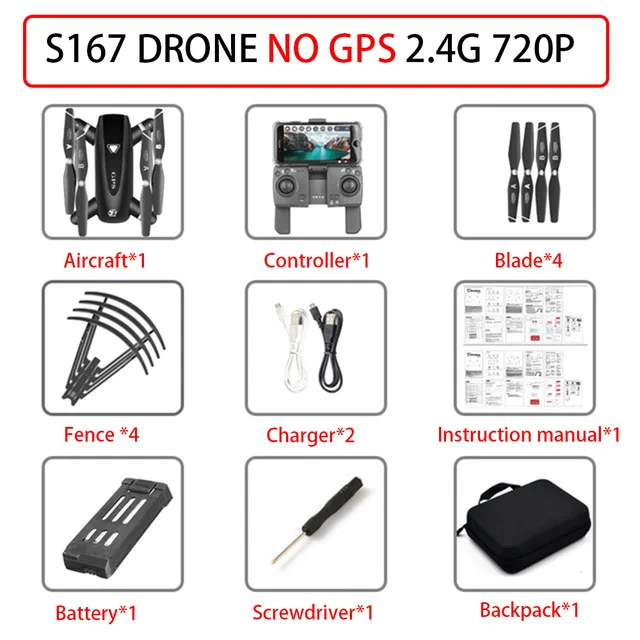 S167 Дрон с GPS с камерой 5G радиоуправляемые Квадрокоптеры дроны HD 4K wifi FPV складные летающие фотографии видео Дрон игрушка - Цвет: NO GPS 2.4g 720P