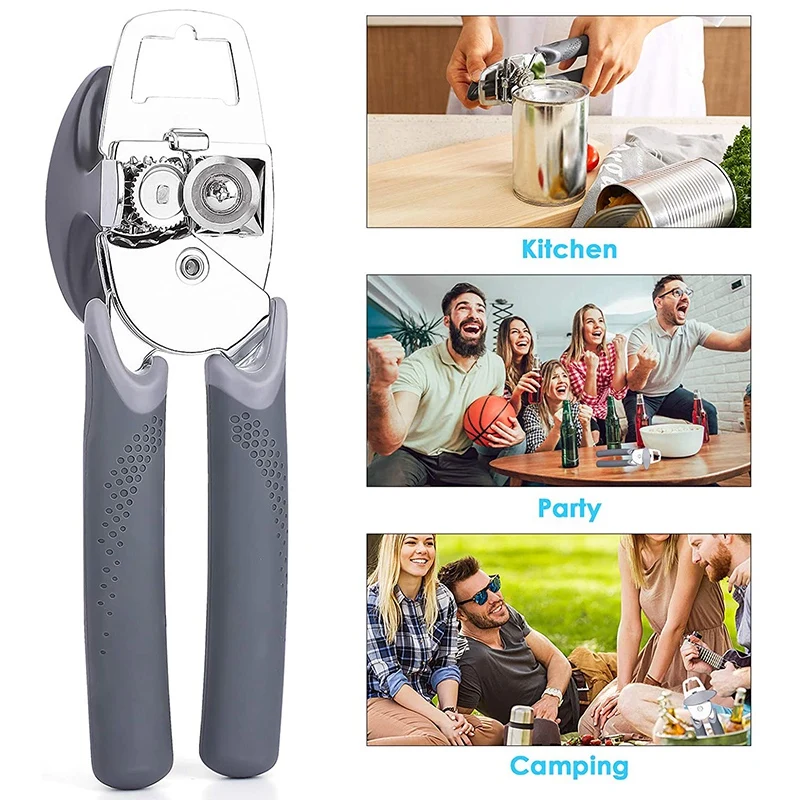 

Can Opener Handheld, 3 in 1 Manual Can Opener Multifunctional Heavy Duty Handheld Can Openers with Comfy Grip, Gray