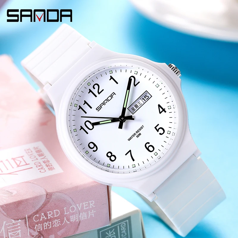 SANDA Brand Women Quartz Watches Minimalism Style Ladies Quartz Wristwatch Fashion Black White Waterproof Watch Clock Reloj