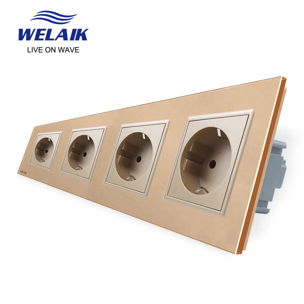 WELAIK EU 250V 16A 4Frame 293*80mm European-Standard Power-Socke Glass Panel Wall Socket Outlet A48EW | Обустройство дома