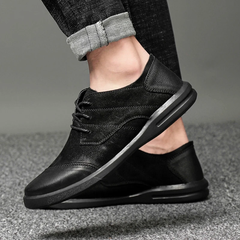 Fashion Genuine Leather winter Casual Shoes Quality lace up Men Handmade sewing Vintage Loafers Flats Sneakers shoes men o4 | Обувь