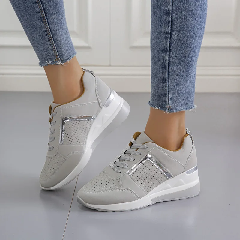 

Women Vulcanized Shoes High Quality Women White Pink Gray Sneakers Lace-up Flats Shoes Women Loafers Plus Size 43 Walking Flat