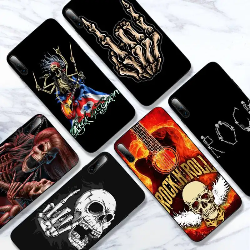 

Rock roll skull black Phone Case for Samsung s21 ultra S6 S7 edge s8 s9 s10 S20 plus lite S10E note 10 20 pro coque