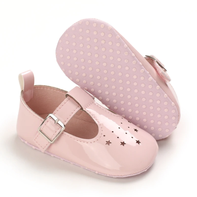 Обувь для новорожденных принцесс мягкая подошва однотонная кожа ремешок с