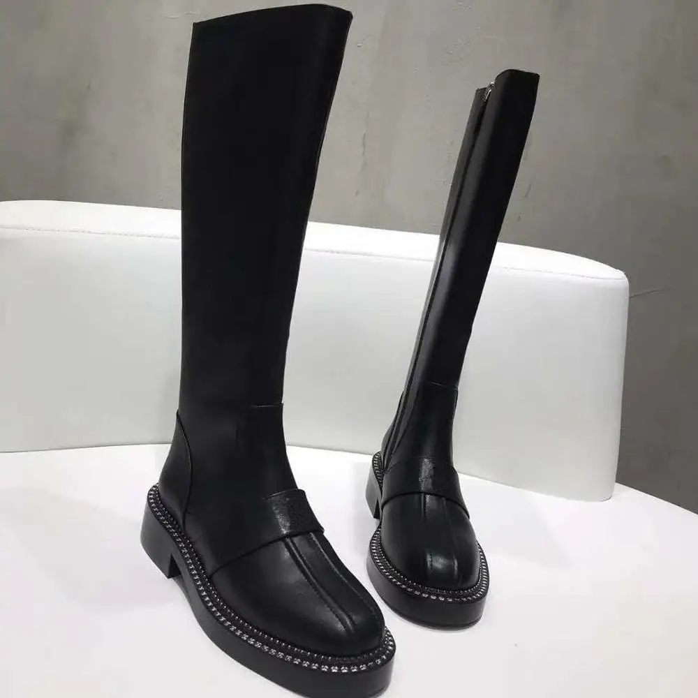 

vallu2020 winter new all-leather stitching fashion and versatile plain stretch high boots