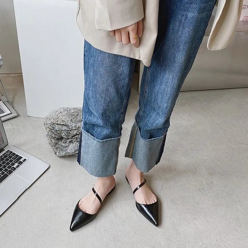 

Women's Slipper Pointed Toe Shallow Slip On Slides Brand Flat Sandals Female Outdoor Solid Casual Slippers Flip Flop Lady Shoes