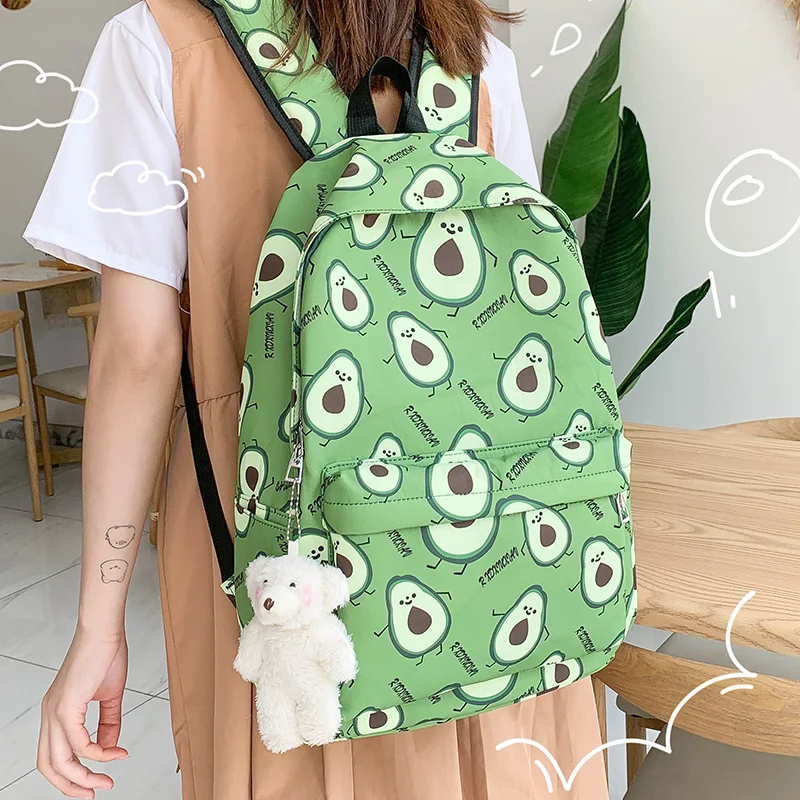 

Новинка лета 2021, рюкзак с авокадо, Модный милый маленький свежий женский нейлоновый рюкзак, студенческий школьный рюкзак в студенческом сти...