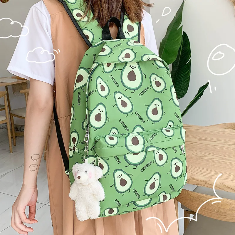 

2021 summer new avocado backpack Fashionable cute little fresh women's nylon backpack College style teen girl student schoolbag