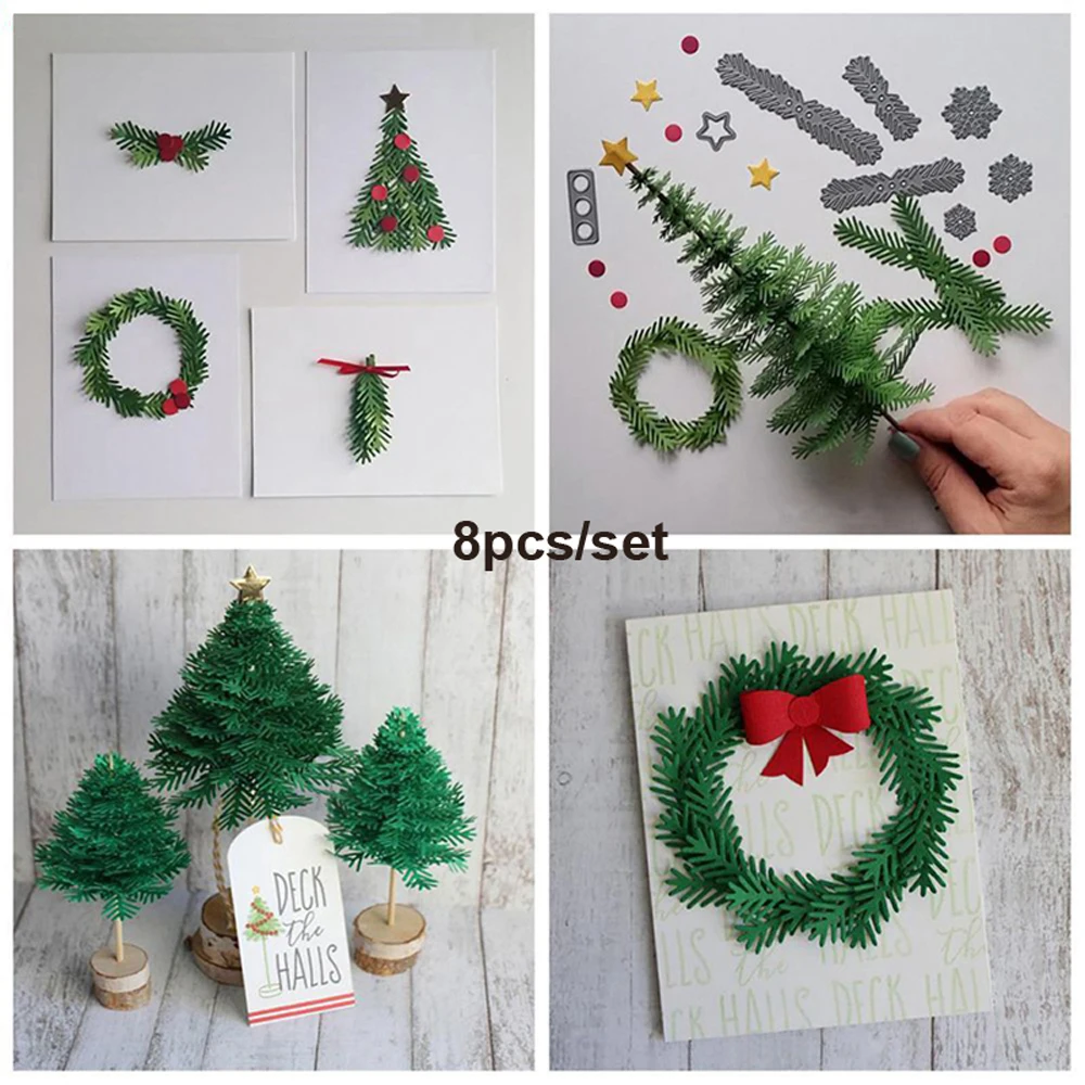 8 шт./компл. DIY листья Рождественского дерева металлические режущие штампы набор для тиснения, скрапбукинга фотоальбом рождественские украшения