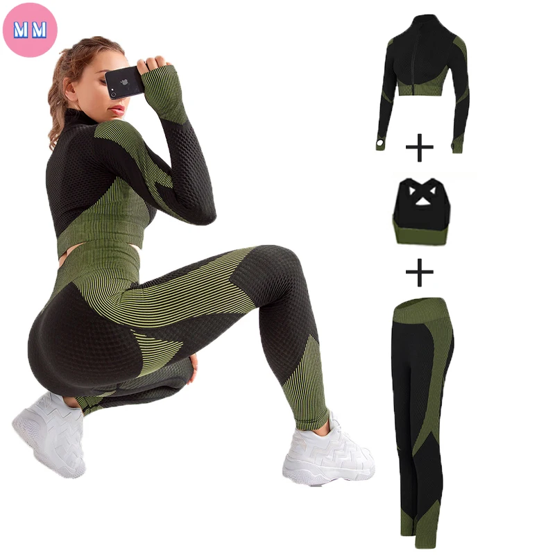 MM Seamless Women Yoga Sets Female Sport Gym suits Wear Running Clothes women Fitness Suit Long Sleeve yoga clothing |