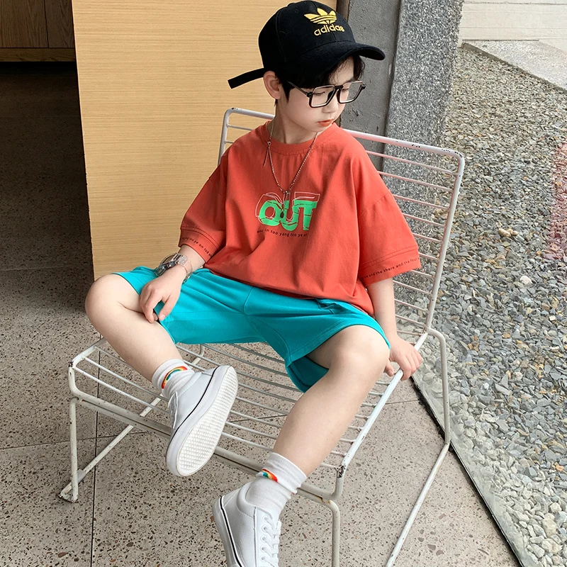 

Kids Clothes Boys Korean Two Piece Set Summer Cartoon Short Sleeve T-Shirt +Pocket Shorts Clothing Outfits Teen 6 8 10 12 Years